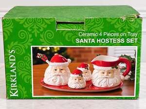 Kirkland’s Santa Hostess Set – 5-Piece Ceramic Christmas Serving Set – NIB